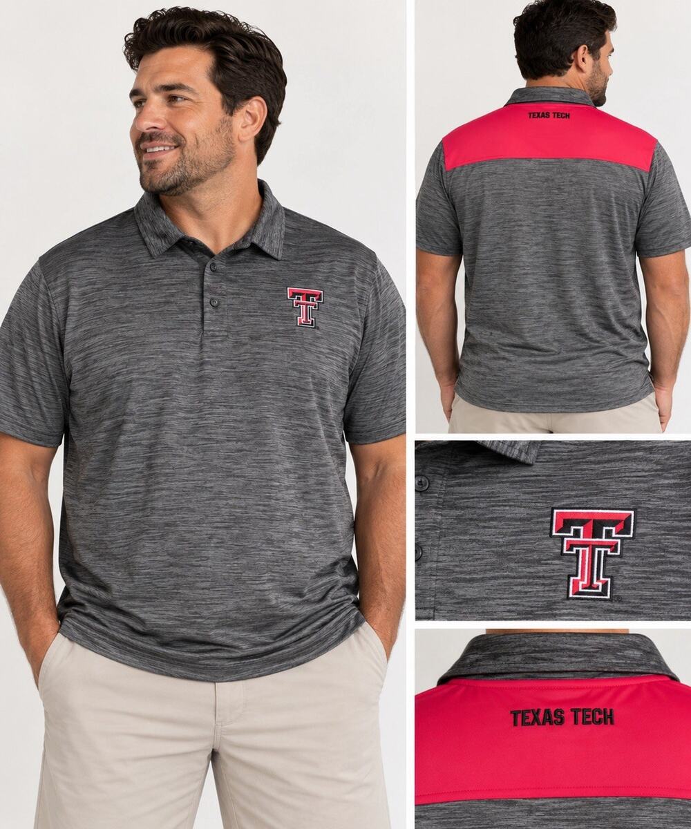 Texas Tech Red Raiders Colosseum Men’s XXL Gray Red Performance Polo Shirt